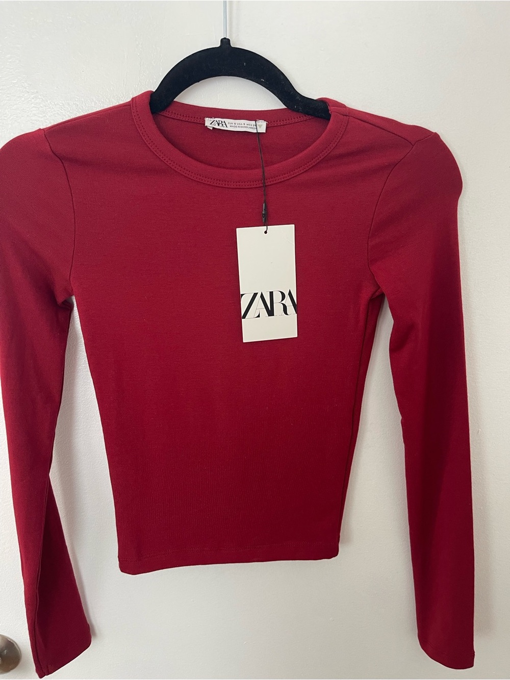 ZARA Women’s Long Sleeve Crimson Crewneck Top, NWT